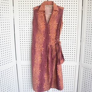 Vintage Tommy Bahama Womens SIZE XS Silk Sleeveless Wrap Dress Pineapple Print